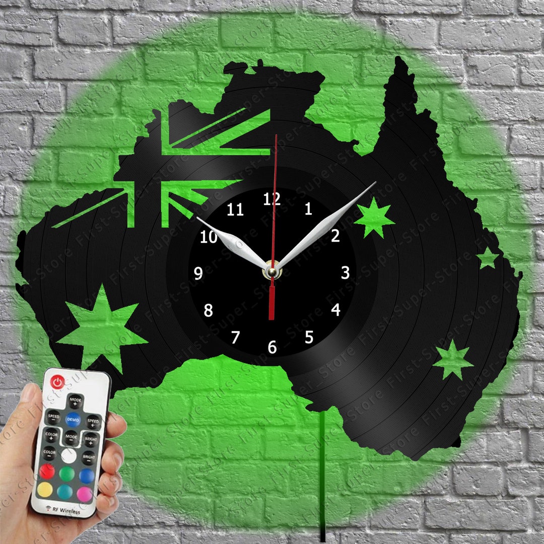 Australian Clock Flag of Australia Vinyl Clock With LED Light Vinyl Wall Clock Art Decor ...