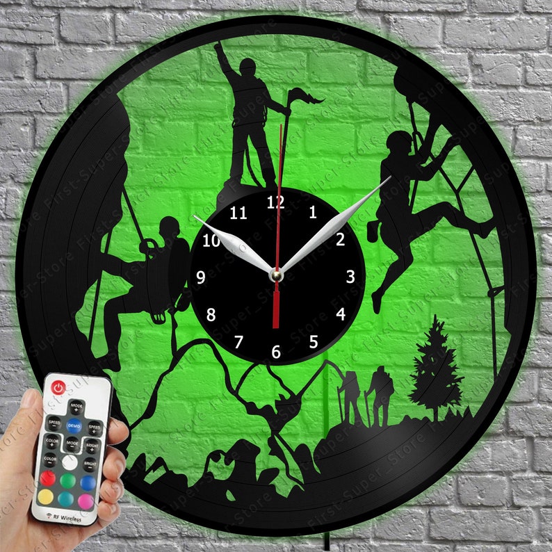 Reloj de escalada personalizado con luz LED, reloj de pared, arte, decoración del hogar, luz, reloj de vinilo con nombre personalizado, reloj de vinilo, diseño de nombre personalizado LED Clock