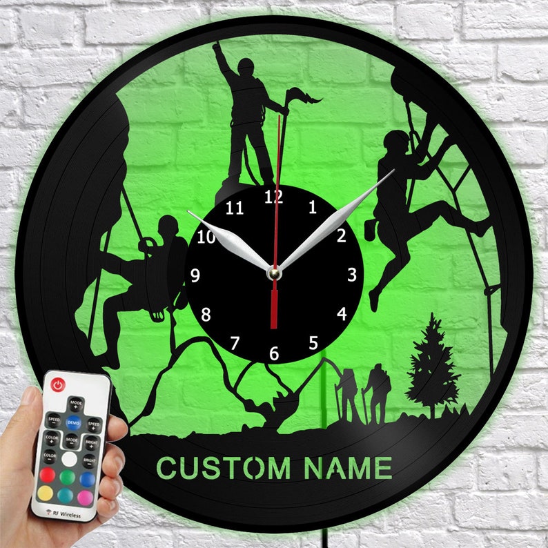 Reloj de escalada personalizado con luz LED, reloj de pared, arte, decoración del hogar, luz, reloj de vinilo con nombre personalizado, reloj de vinilo, diseño de nombre personalizado LED Custom Name