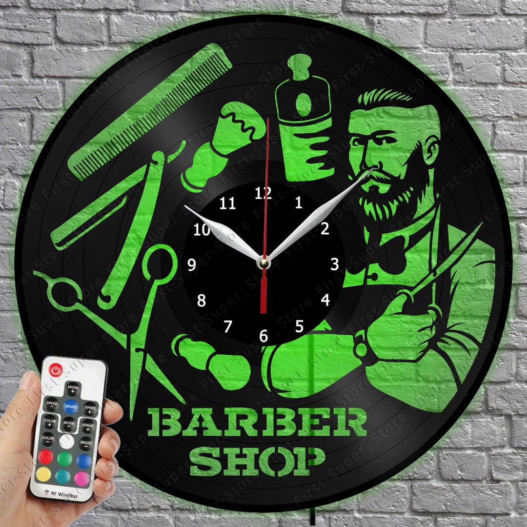 Barber Shop Vinyl Clock With LED Light Vinyl Wall Clock Art - Etsy