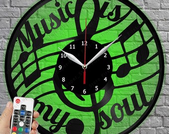 La música es mi alma Reloj de vinilo con luz LED Reloj de pared de vinilo Arte Decoración del hogar Reloj de disco de vinilo ligero Reloj de vinilo personalizado Diseño personalizado