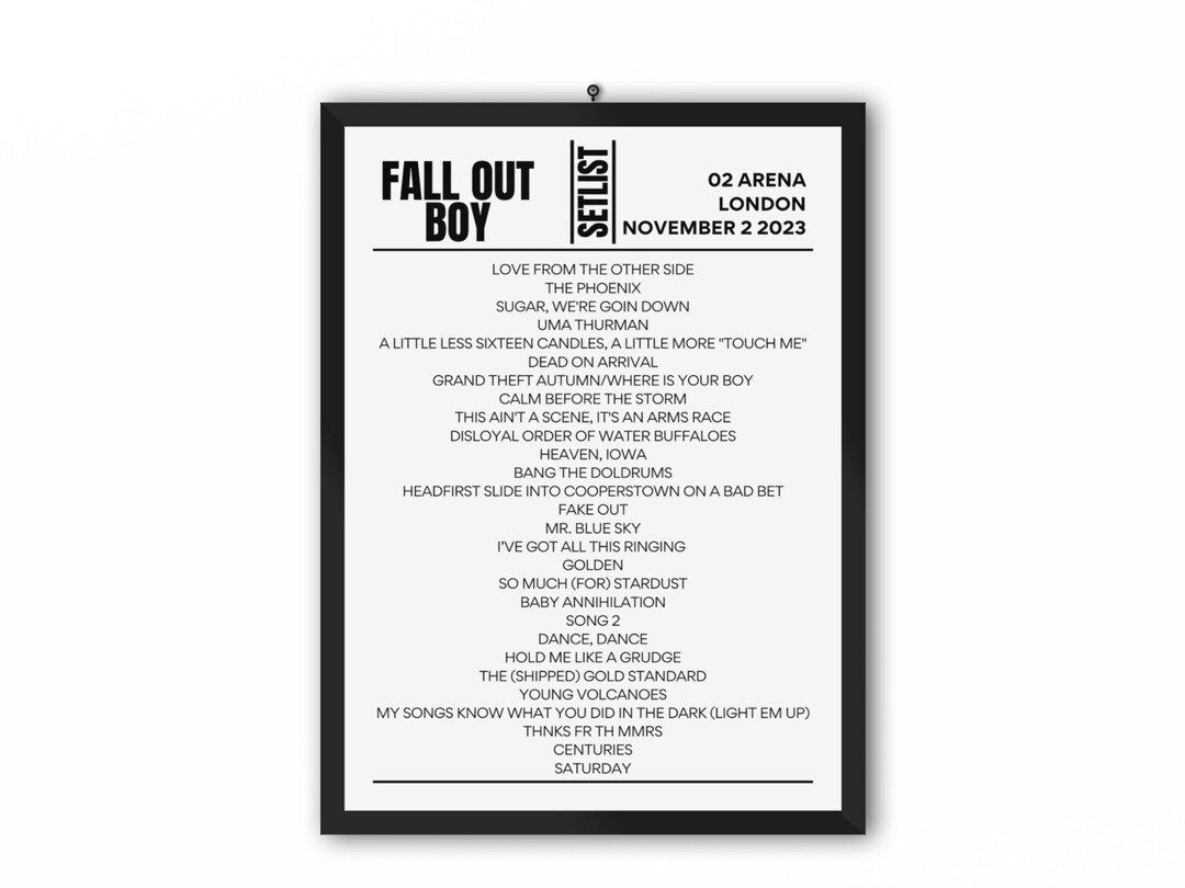 Fall Out Boy London November 2 night 1 2023 Replica Setlist premium Glossy 200gsm Print Etsy UK