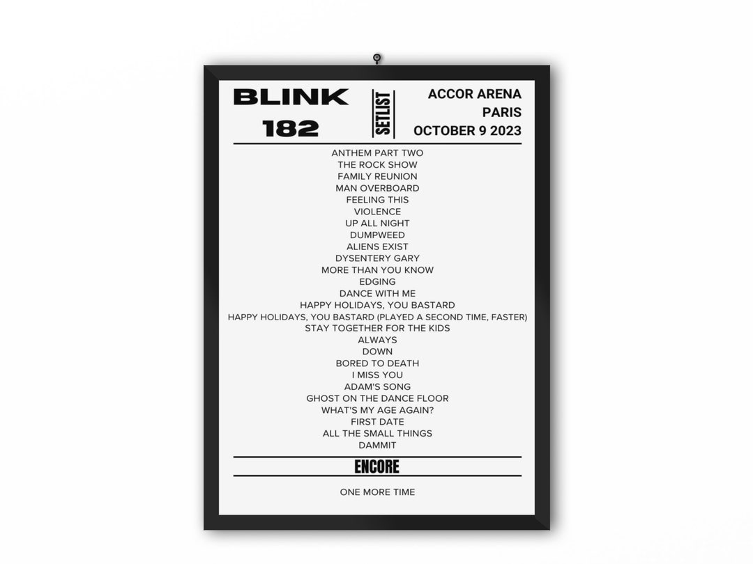 Blink 182 Paris October 2023 Replica Setlist premium Glossy 200gsm Print Etsy