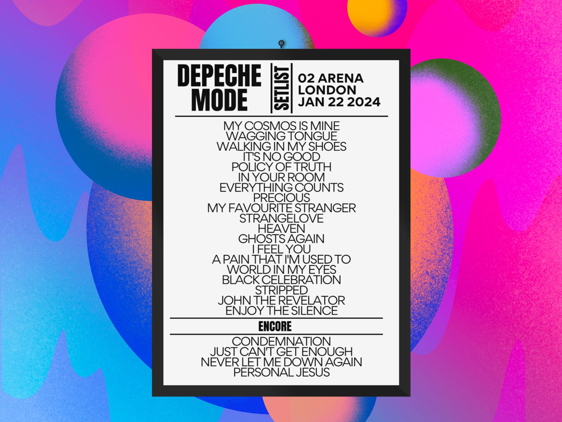 Depeche Mode Setlist London 02 Arena January 22 2024 sold by Paralyzed Endgame SKU 4255214