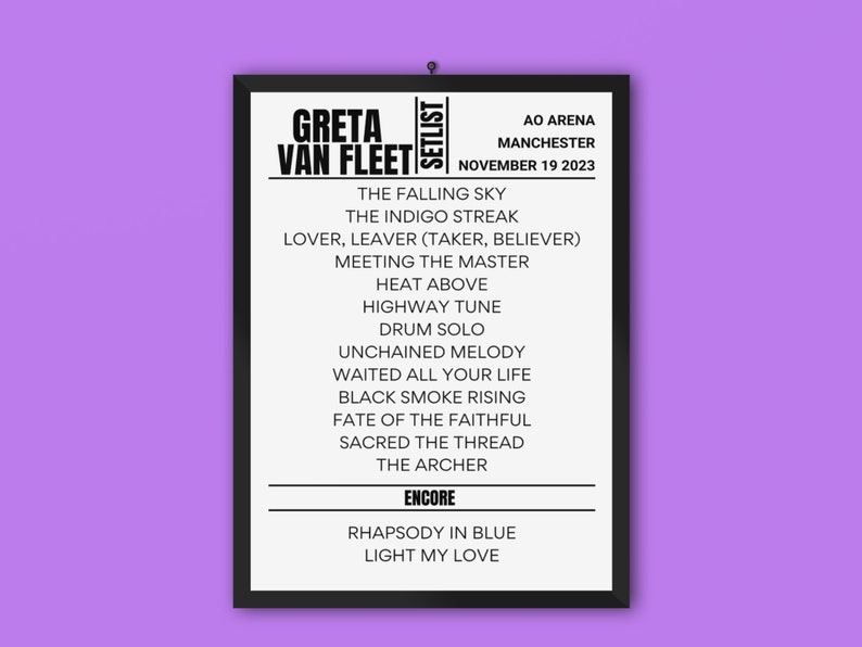 Greta Van Fleet Manchester November 2023 Setlist Etsy