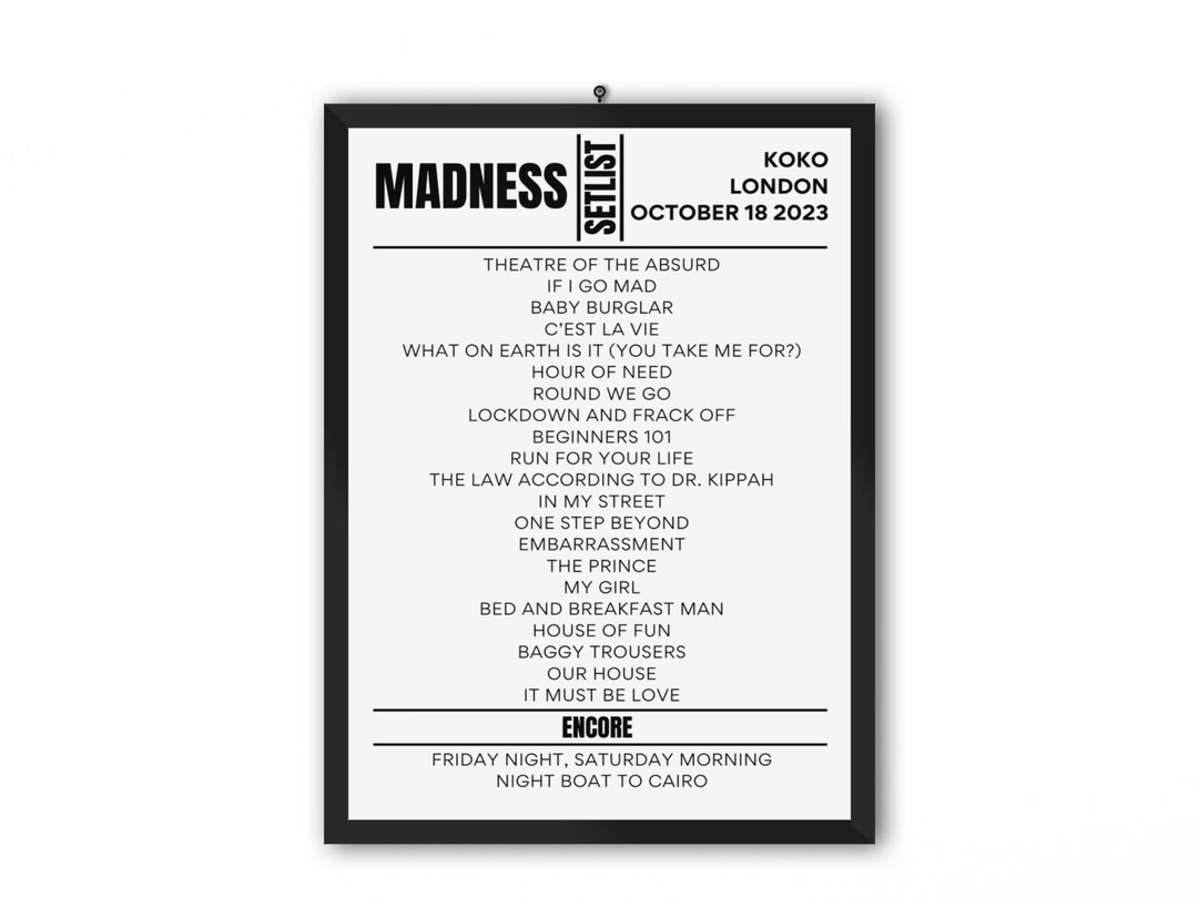 Madness London October 2023 Setlist premium Glossy 200gsm Print Etsy