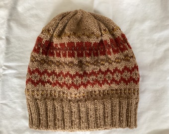 The Roll On Autumn Beanie Hat digital knitting pattern.