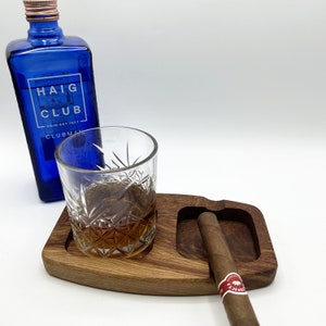 French Oak Wood Cigar Ash Tray And Whiskey Glass Holder Cigar Whisky Lover Groomsman Gift Whisky And Cigar Tray Cigar Accessories