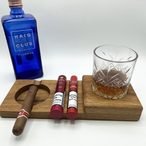 French Oak Wood Cigar Ash Tray And Whiskey Glass Holder Cigar Whisky Lover Groomsman Gift Whisky And Cigar Tray Cigar Accessories