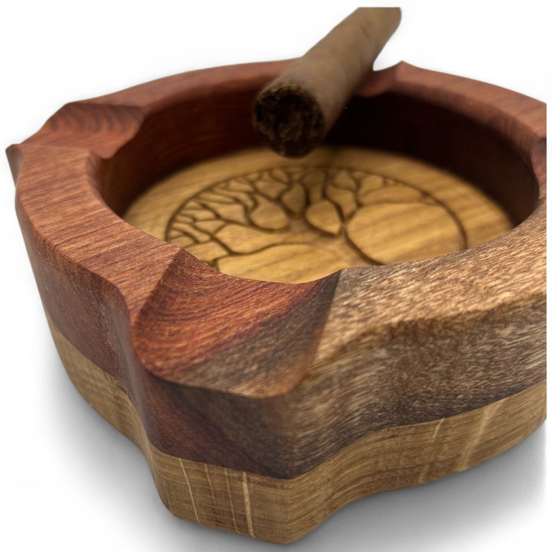Handmade Wooden Cigar Ashtray – Brazilian Rosewood, Portable, With Cigar Size Scale, Single User - View #3