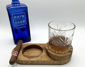 French Oak Wood Cigar Ash Tray And Whiskey Glass Holder Cigar Whisky Lover Groomsman Gift Whisky And Cigar Tray Cigar Accessories