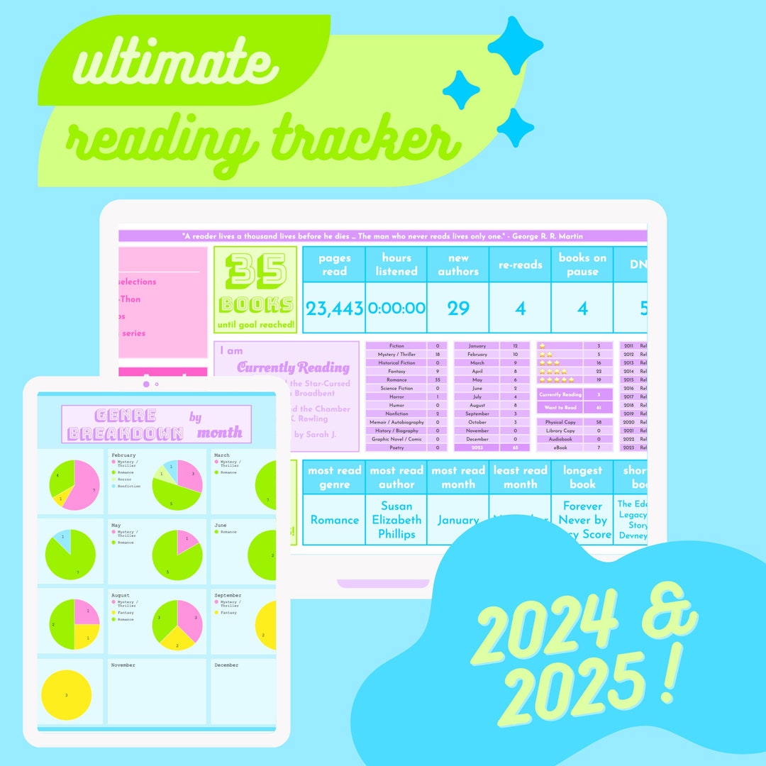 Digital Reading Tracker Book Tracker Spreadsheet Digital Book Log ...
