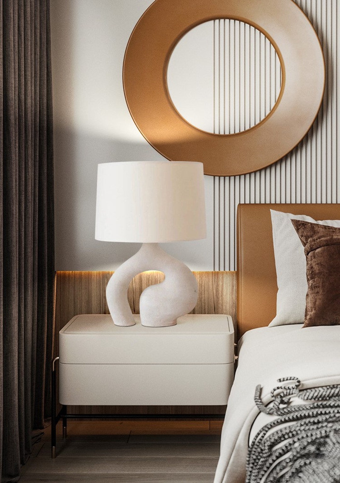 Nightstand Lamp Boho Lamps Resin Table Lamp Elegant White Etsy