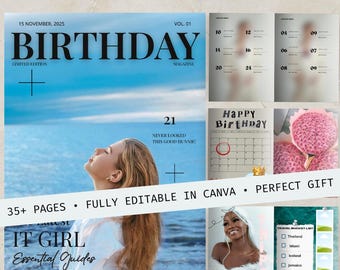Birthday Magazine Template | Editable Canva Gift (Digital Download)
