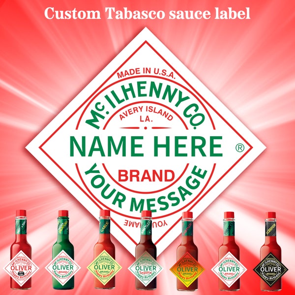 Personalised Tabasco Sauce Labels with name, Gift Idea and Funny Novelty Gift for Birthday and chili lover, best idea for Pizza shop owners