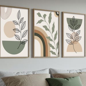 Boho Botanical Print Set: Minimalist Line Art, Sage Green Decor (Digital Download)