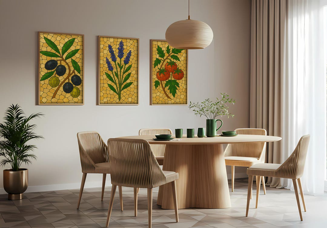set of three mediterranean kitchen prints | framed... Mediterranean Kitchen Wall Art Set of 3 | Mosaic Style Olive, Lavender ...