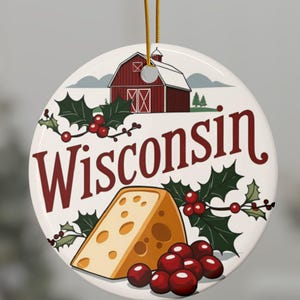 Wisconsin State Christmas Ornament: Ceramic Holiday Tree Decoration
