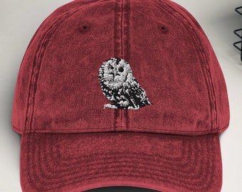 Owl Embroidered Vintage Cotton Twill Cap: Bird Watcher Gift
