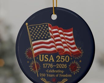 USA 250 Anniversary Flag Ornament | Ceramic Round Patriotic 1776-2026