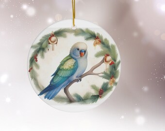 Aquarel parkiet kerstornament, vogelcadeau kerstornament keramisch ornament, aandenken, uniek cadeau