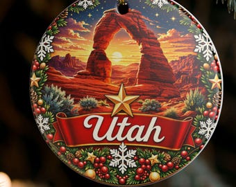 Utah Delicate Arch Christmas Ornament | Ceramic State Holiday Decoration
