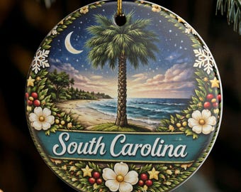 South Carolina Palmetto Scene Ornament | Ceramic State Holiday Decoration