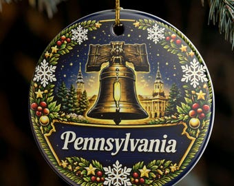 Pennsylvania Liberty Bell Ornament | Ceramic State Holiday Decoration