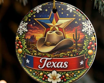 Texas Cowboy Hat Star Ornament | Ceramic Christmas Decoration