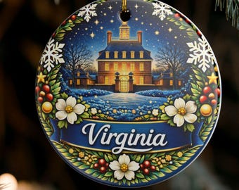 Virginia State Holiday Ornament | Ceramic Round Christmas Decoration