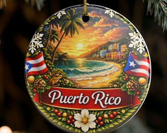 Puerto Rico Sunset Beach Ornament | Ceramic Holiday Decoration