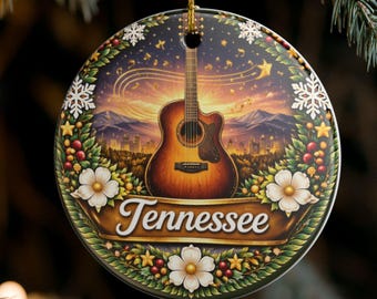Tennessee Guitar Ornament | Ceramic State Music Christmas Decoration