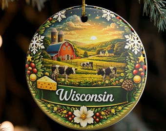 Wisconsin Farm Scene Ornament | Ceramic State Holiday Decoration