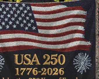 American Flag Woven Blanket, USA 250th Anniversary, Patriotic Throw