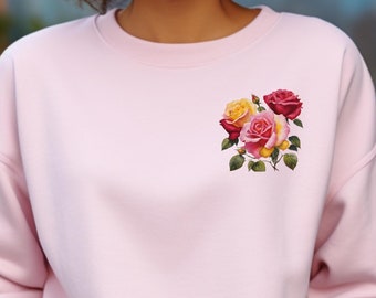 Vintage Rose Sweatshirt, Minimalist Floral Crewneck, Cottagecore Flower Sweatshirt