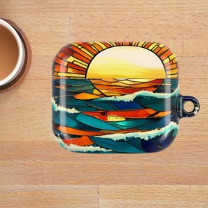 Ocean Sunset Faux Stained Glass AirPod Case: Wireless Earbud Cover