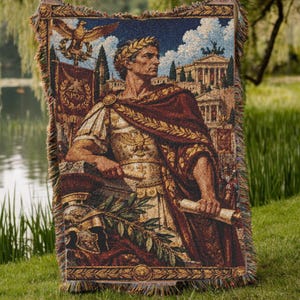 Julius Caesar Woven Blanket, Roman Empire Tapestry, Ancient Rome Decor, Roman History Wall Art, Caesar Throw Blanket, Roman Soldier Decor
