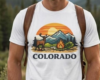 Colorado Mountain Campfire T-Shirt | Elk, Peaks & Sunset Tee