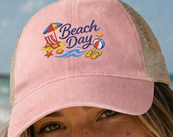 Summer Women's Embroidered Washed Mesh-Back Cap/Beach Hat