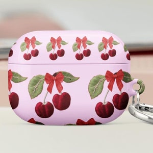 Coquette Bow Case for AirPods  3 2 / AirPods Pro 2 1, Cherry Coquette Aesthetic Case, Protective Apple Airpods Case with Keychain