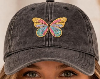 Gorra vintage de mariposa amarilla / Gorra de papá bordada