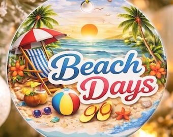 Beach Days  Ceramic Ornament | Round Two-Sided Tropical Sunset Ornament