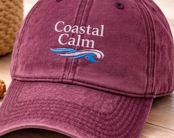 Coastal Calm wave embroidery Cap | Vintage washed baseball cap