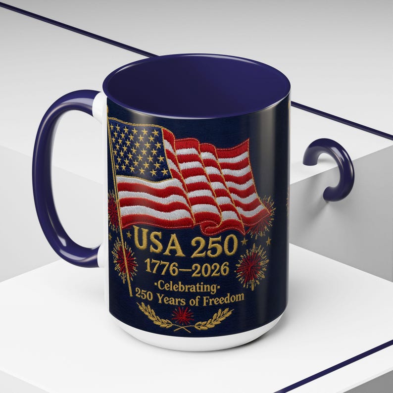 Patriotic 250 Years USA Mug, Americana Floral Coffee Mug, Veteran & Memorial Day Gift, Anniversary Mug, United States Commemorative Gift image 4