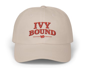 Ivy Bound Dad Cap | Embroidered College Lettering, White Baseball Hat