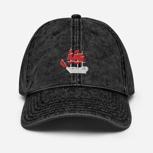 Red Sailes White Boat embroidered hat, baseball cap, dad hat, Gift for Boater, adjustable strap, Vintage Cotton Twill Cap