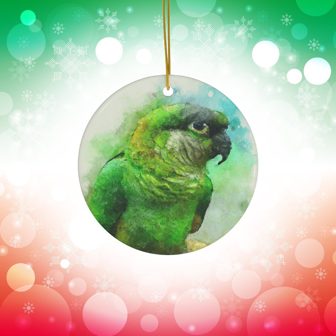 Watercolor Green Cheek Conure Ornament Parrot Ornaments Bird Gift