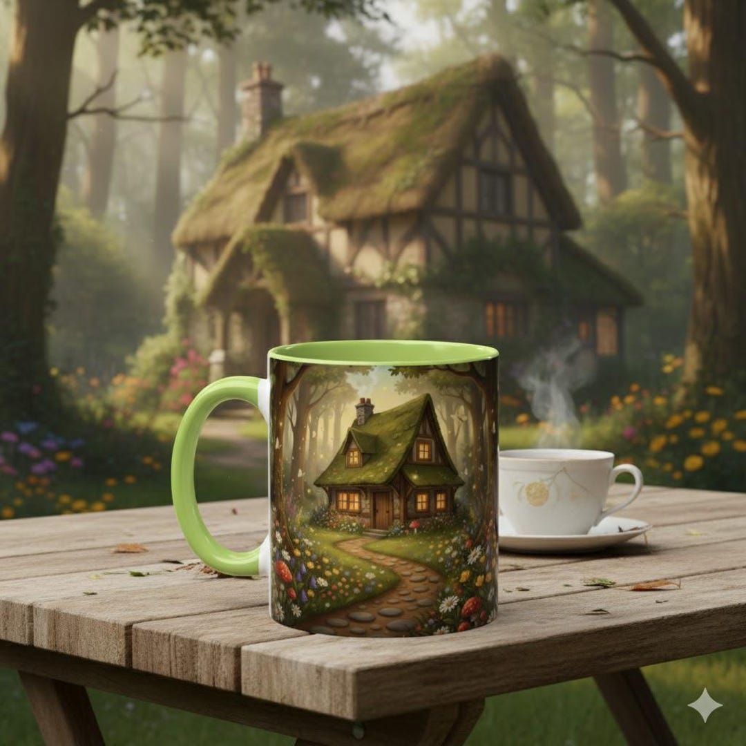 Cottagecore Coffee Mug, Whimsical Forest Cottage Design - Etsy