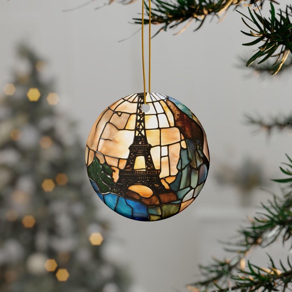 Paris Ceramic Christmas Ornament: Faux Stained Glass Design