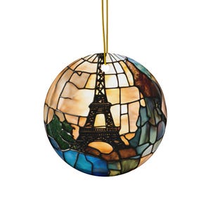 Paris Ceramic Christmas Ornament: Faux Stained Glass Design image 2